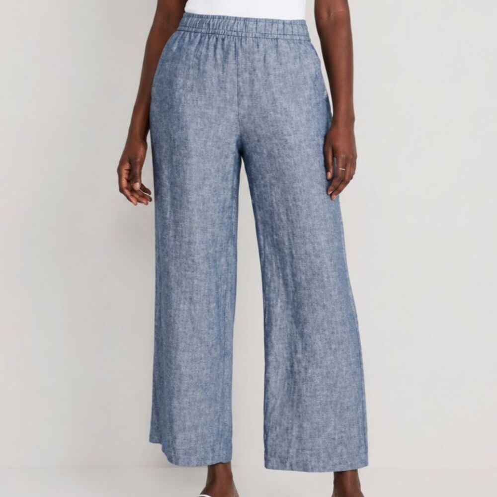 Old Navy Linen Blend Wide Leg Pants Blue Size 6